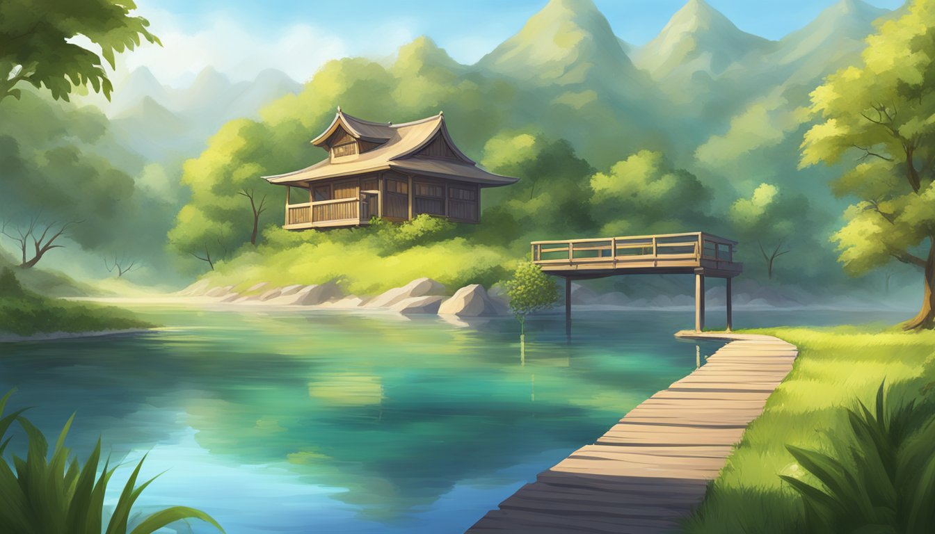 A serene setting with gentle nature sounds, a calm environment, and relaxed surroundings