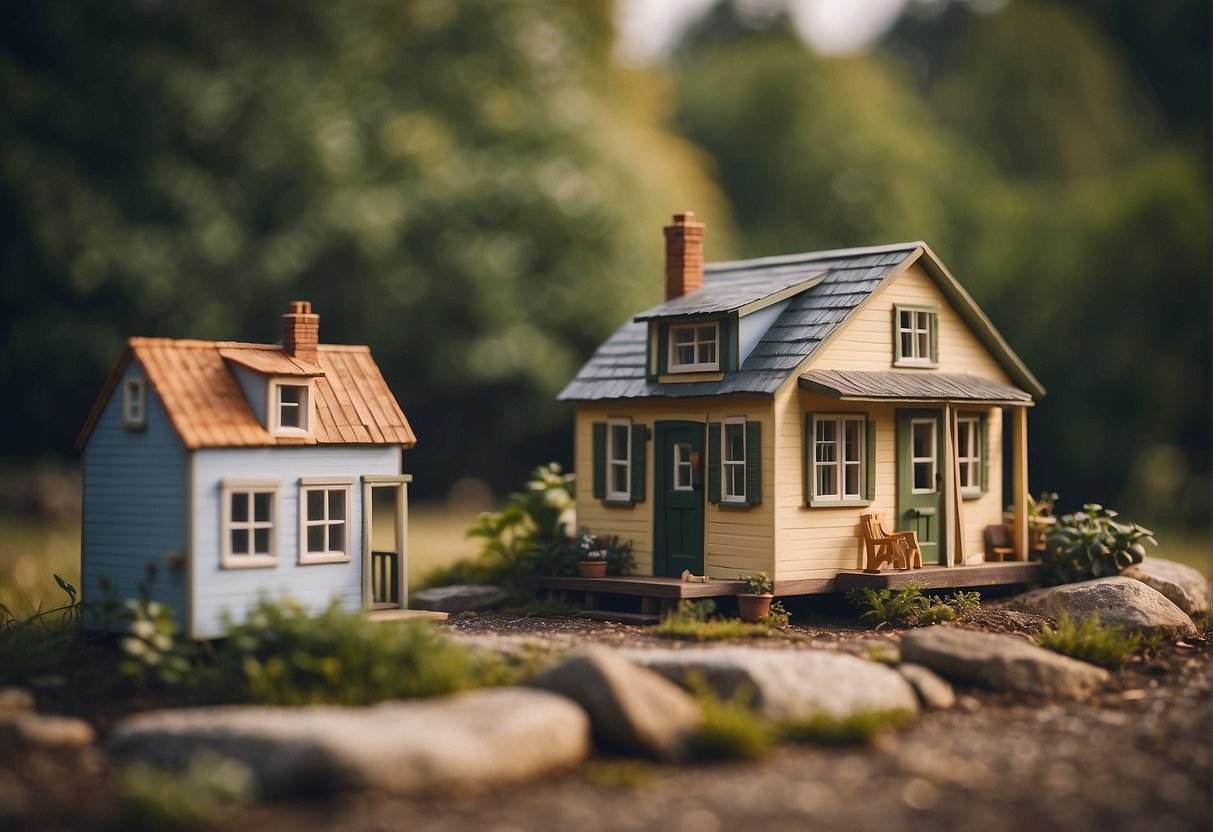 A small, quaint house nestled in a Pennsylvania landscape, with a sign reading "Frequently Asked Questions: Are Tiny Houses Legal in PA" displayed prominently