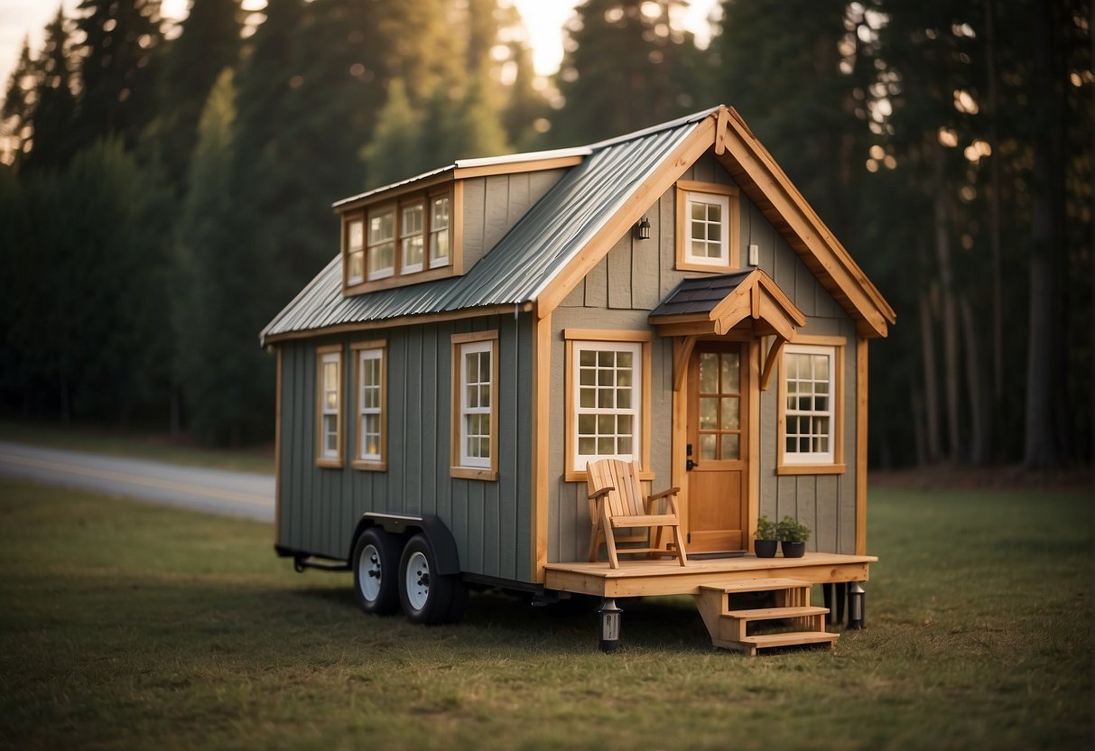 A tiny house, 10 feet wide, with a sign "Frequently Asked Questions" displayed prominently