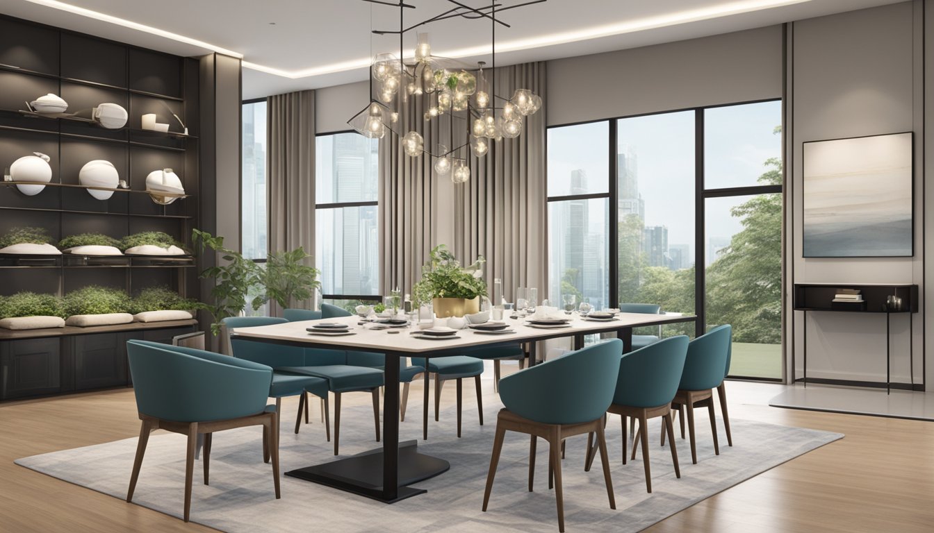 A showroom filled with sleek, modern designer dining chairs in Singapore. Various styles, colors, and materials on display