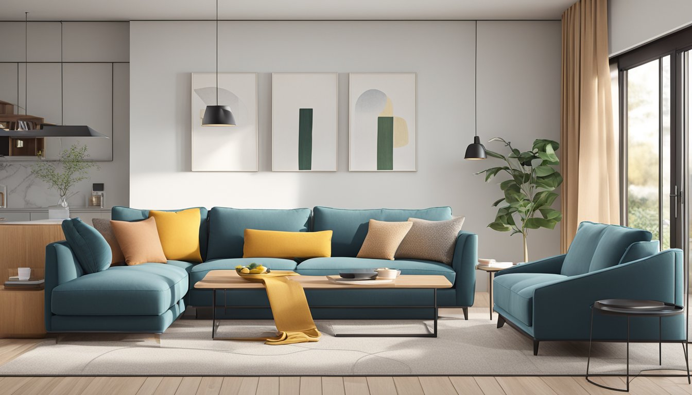 A 3-seater fabric sofa sits in a well-lit living room, with soft cushions and a simple, modern design