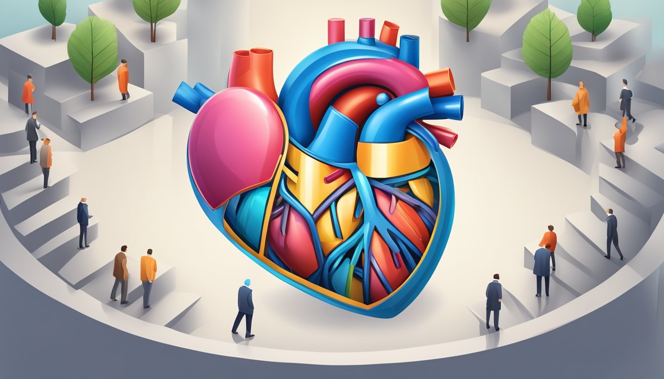 A heart surrounded by protective barriers, shielded from potential harm, with a clear path for risk management