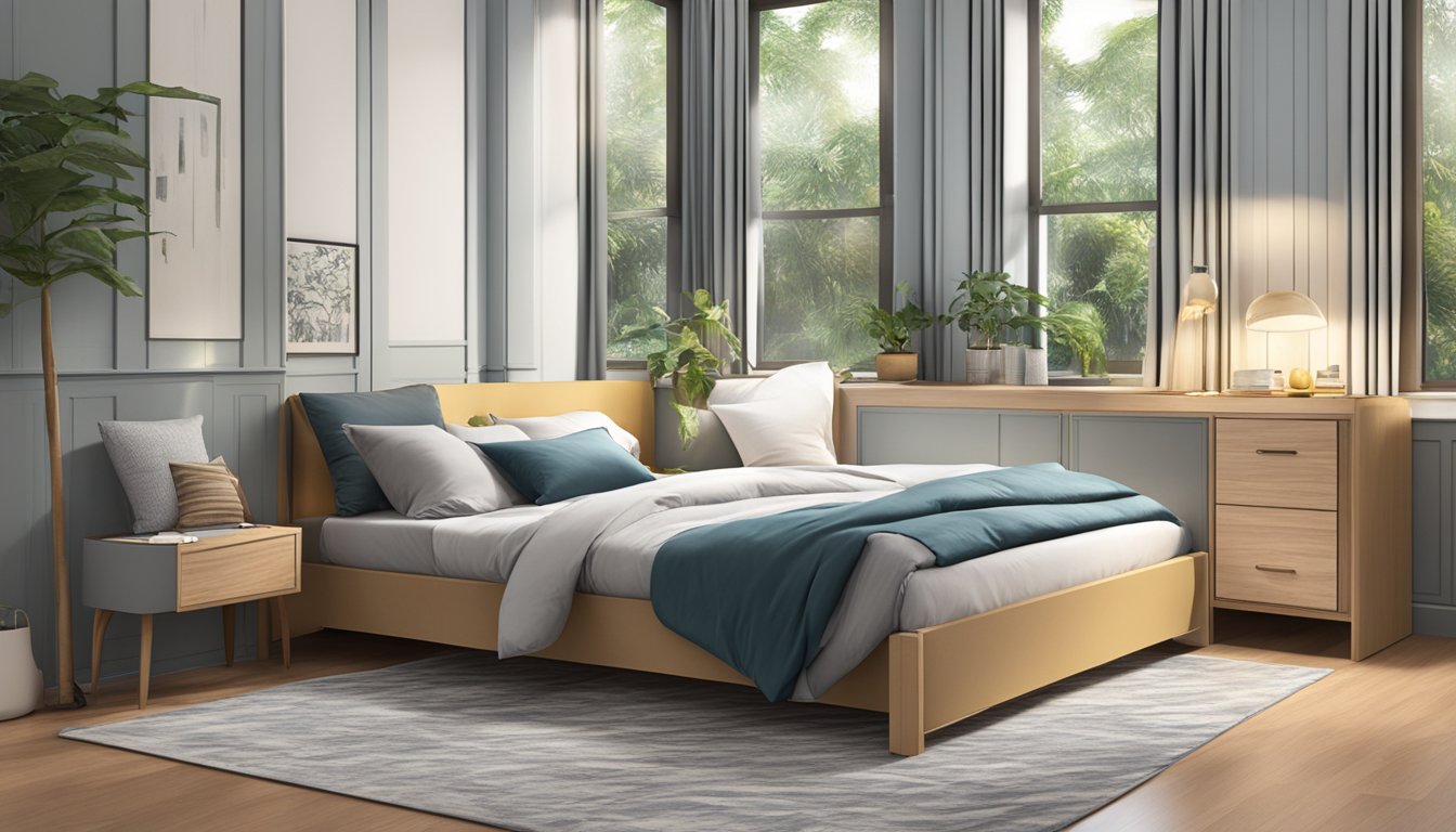 A single bed measuring 91.44 cm x 190.5 cm in a cozy Singapore bedroom