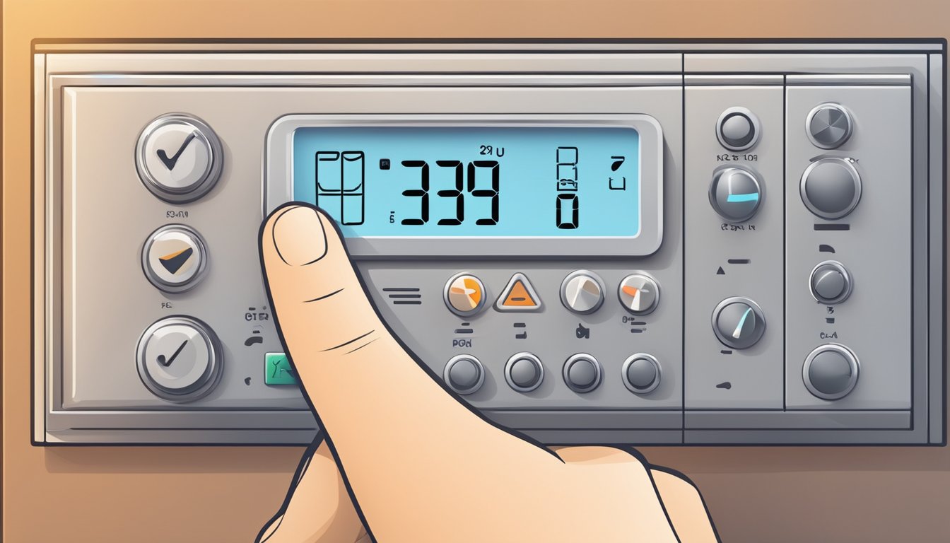A hand adjusts aircon mode symbols on a control panel, setting the temperature and fan speed for optimal comfort