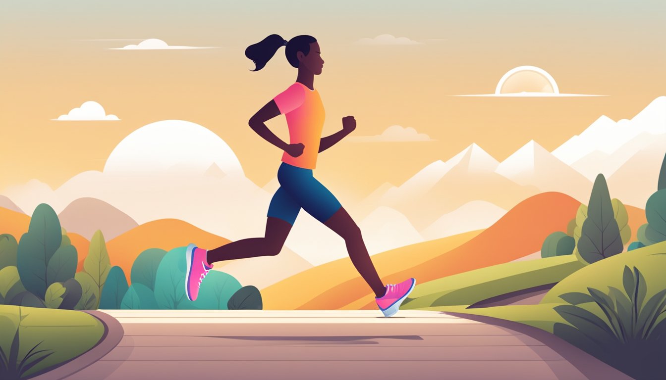 A person jogging on a path with a fitness tracker displaying a normal heart rate