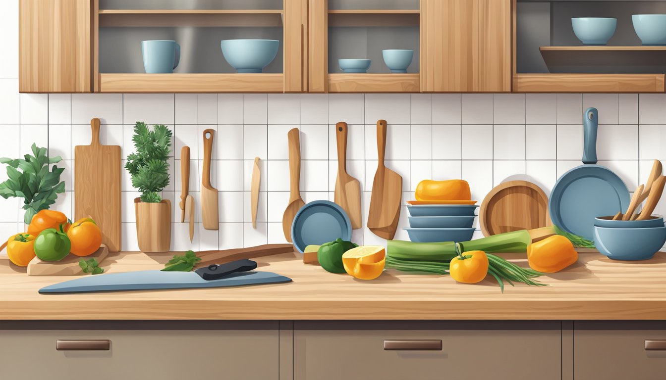 A kitchen counter with various types of chopping boards laid out for selection