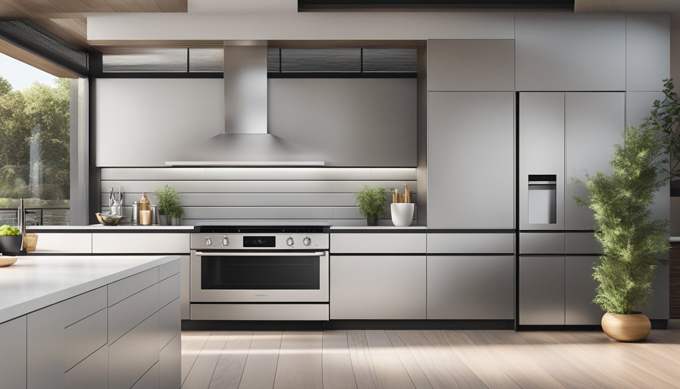 A sleek, modern built-in oven in a contemporary kitchen setting, with clean lines and stainless steel finishes