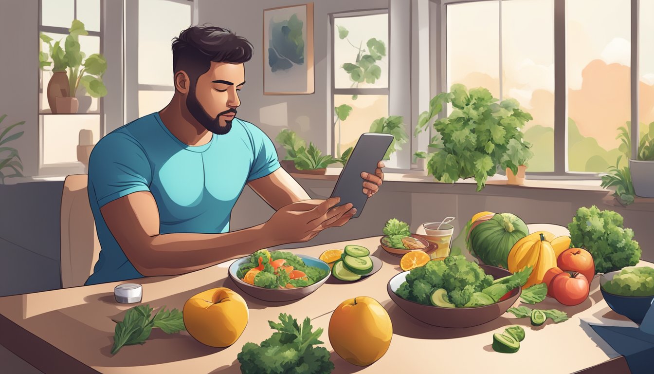 A person exercising, eating healthy, and managing stress