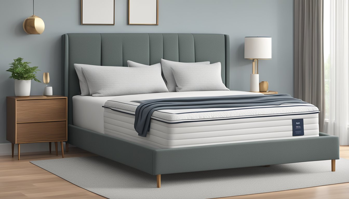 A king size mattress with essential bedding, pillows, and a comforter on a sturdy bed frame