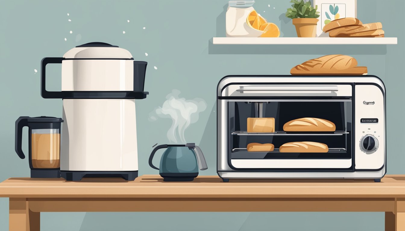 The kitchen appliances hummed as they worked, with the toaster popping up slices of bread and the coffee machine gurgling as it brewed a fresh pot