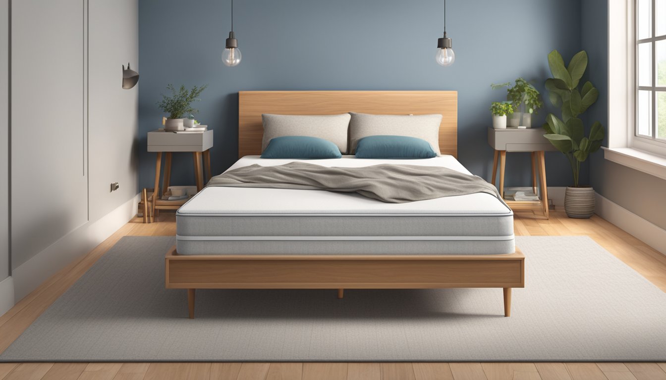 A single size mattress, measuring 39 inches wide and 75 inches long, sits alone in a simple, unadorned room with neutral-colored walls and hardwood floors