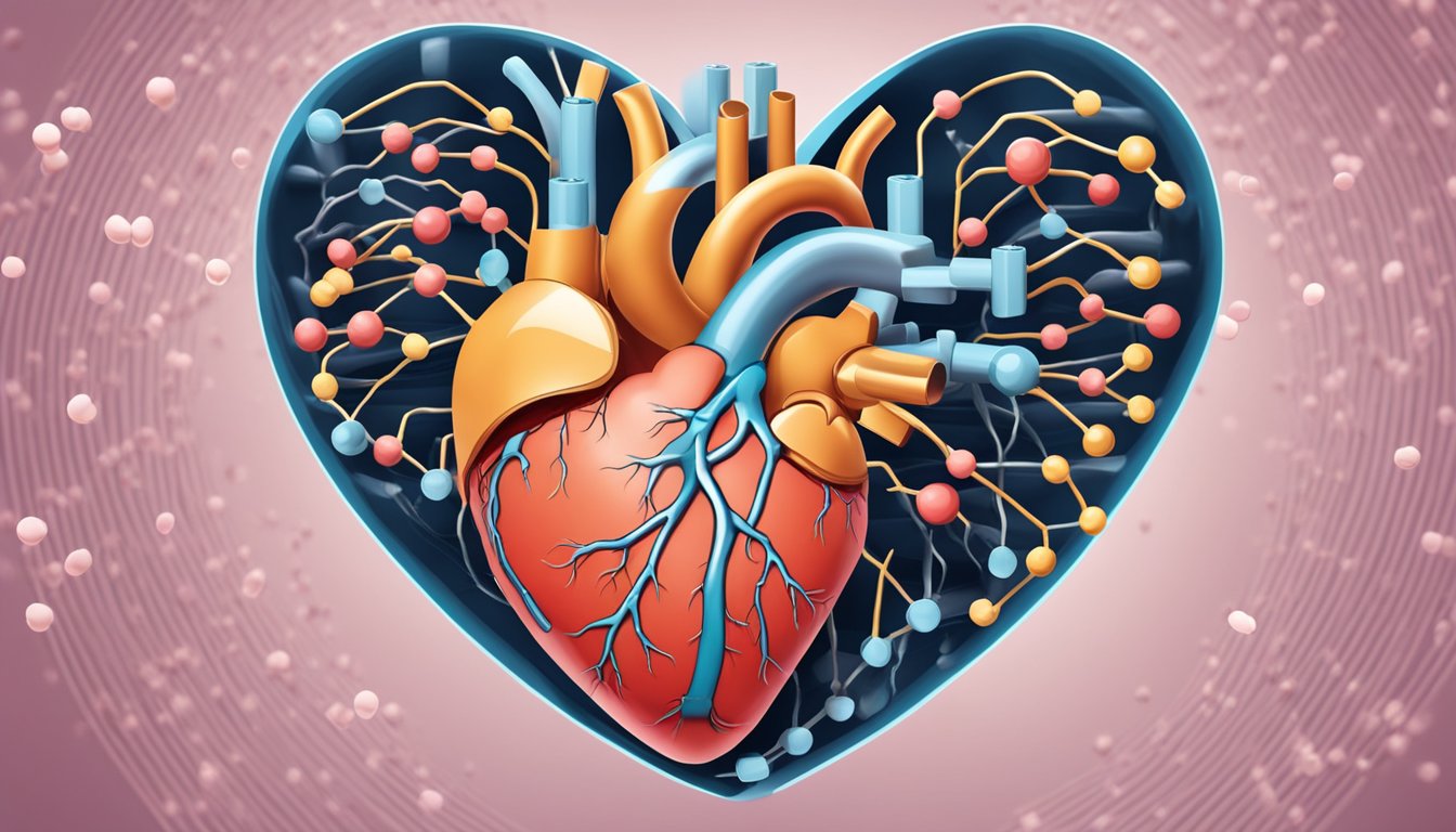 A heart surrounded by noradrenaline molecules, causing increased heart rate and contraction