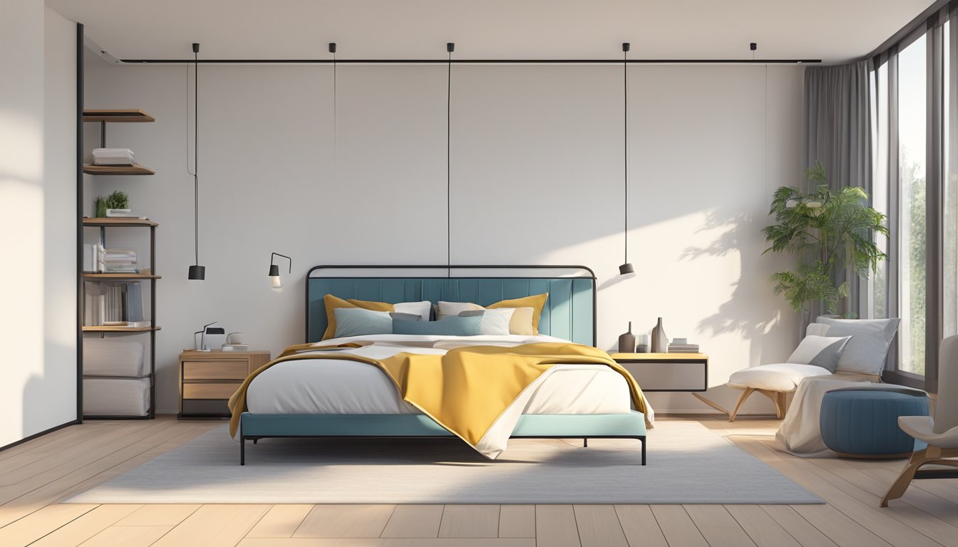 Low bed frames sit in a minimalist bedroom, with clean lines and simple design