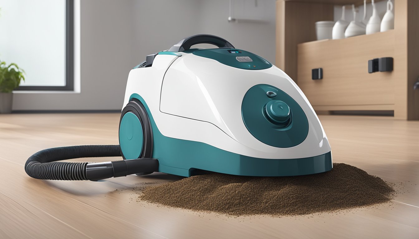A vacuum machine in action, sucking up dirt and debris with powerful suction. Its sleek design and efficient filtration system make cleaning effortless