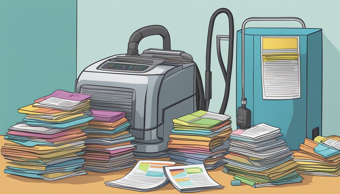 A vacuum machine surrounded by a stack of colorful "Frequently Asked Questions" pamphlets