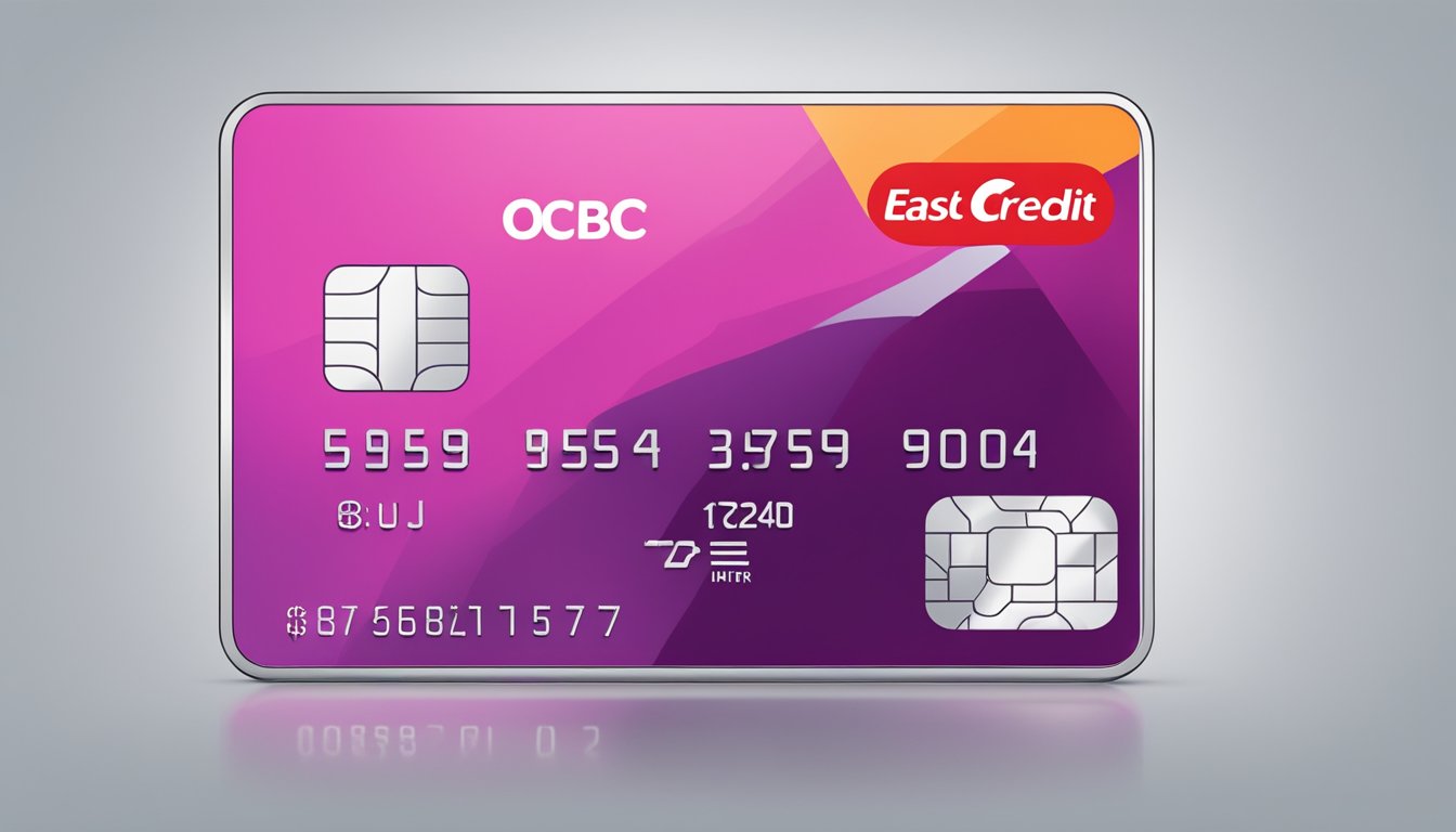 A credit card with "OCBC Easicredit" logo is shown with a clear display of the credit limit and interest rates