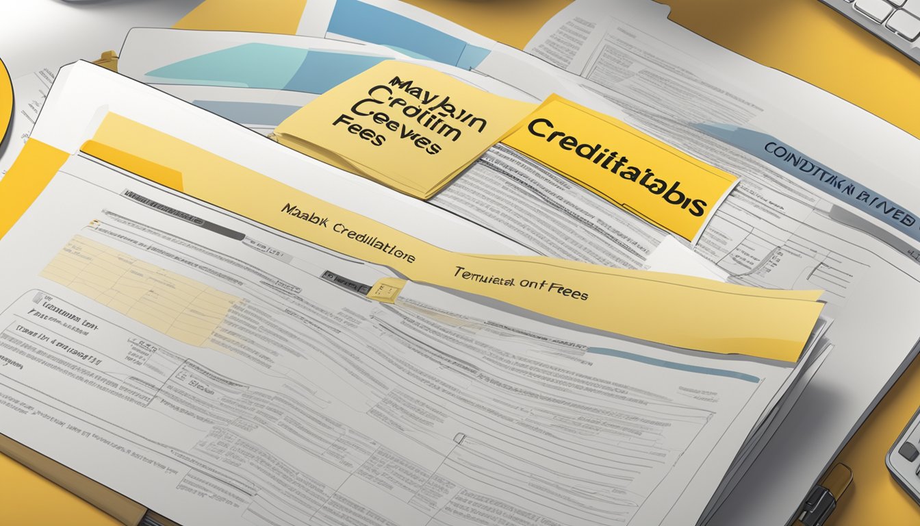A stack of Terms and Conditions papers with "Maybank Creditable Term Loan Waived Fees in Singapore" prominently displayed