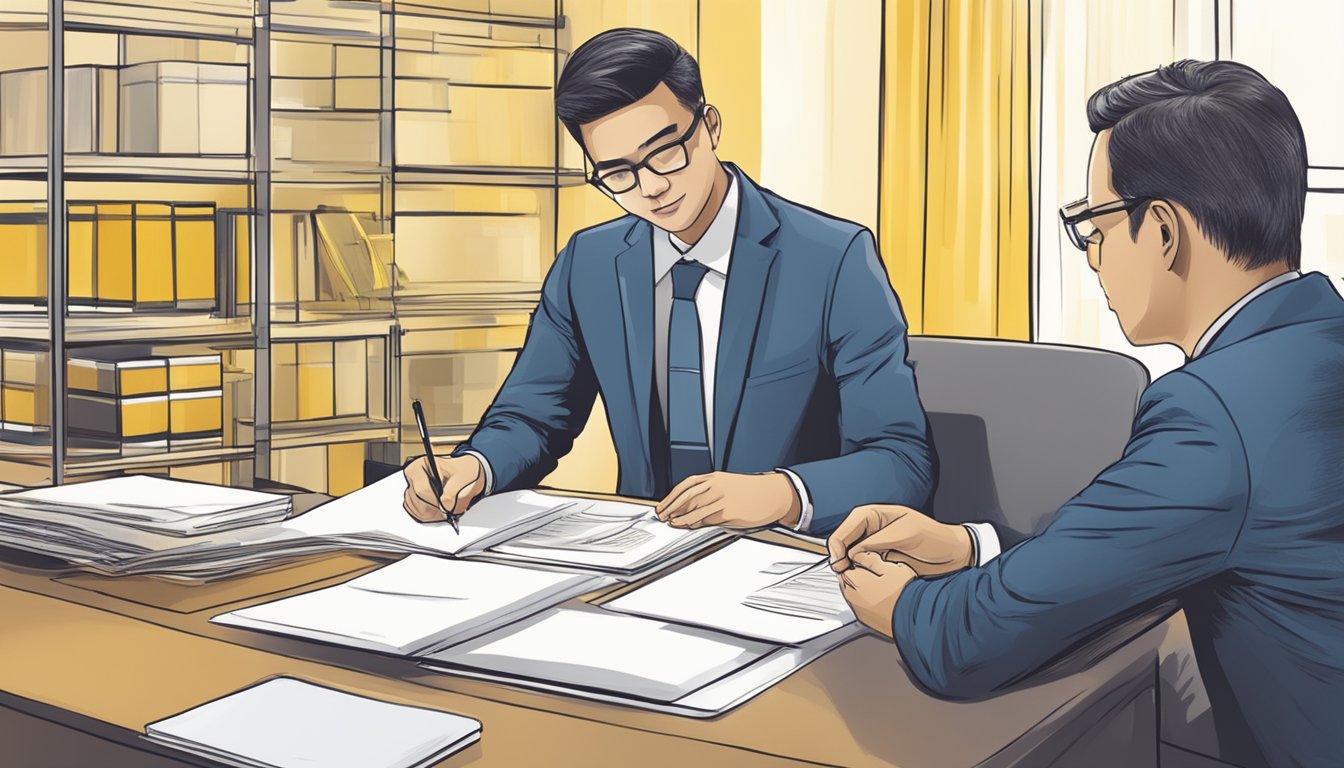 A person signing a loan agreement with Maybank, meeting eligibility requirements in Singapore