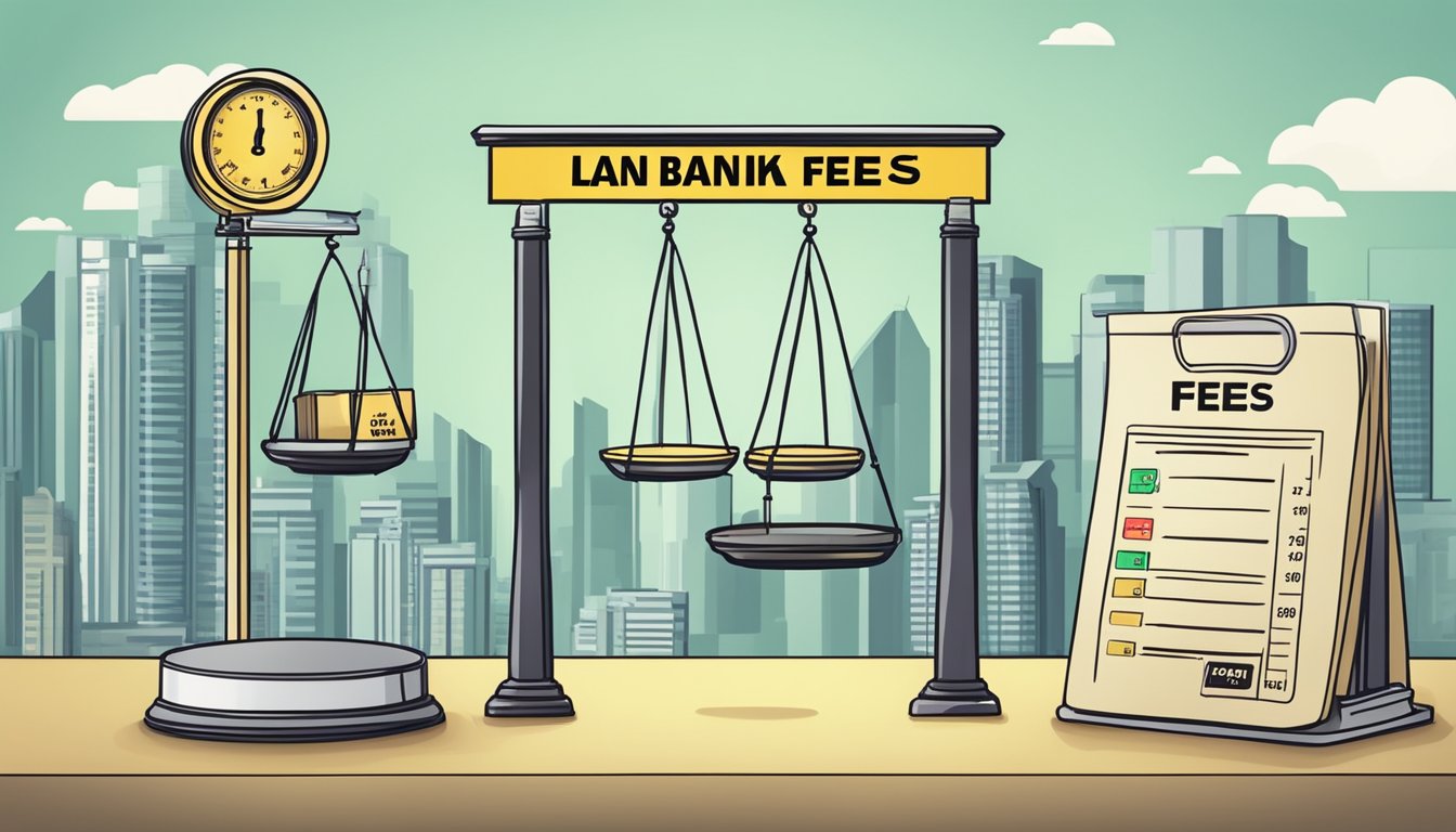 A scale weighing Maybank Creditable Term Loan against other loans, with a "waived fees" sign in Singapore