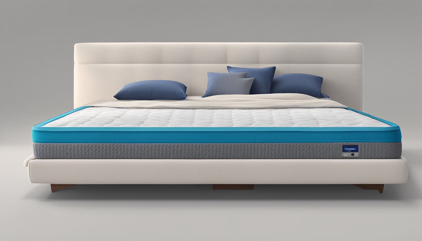 A person lies comfortably on a Goodnite mattress, surrounded by supportive layers and cooling technology. The mattress showcases its durability and comfort features