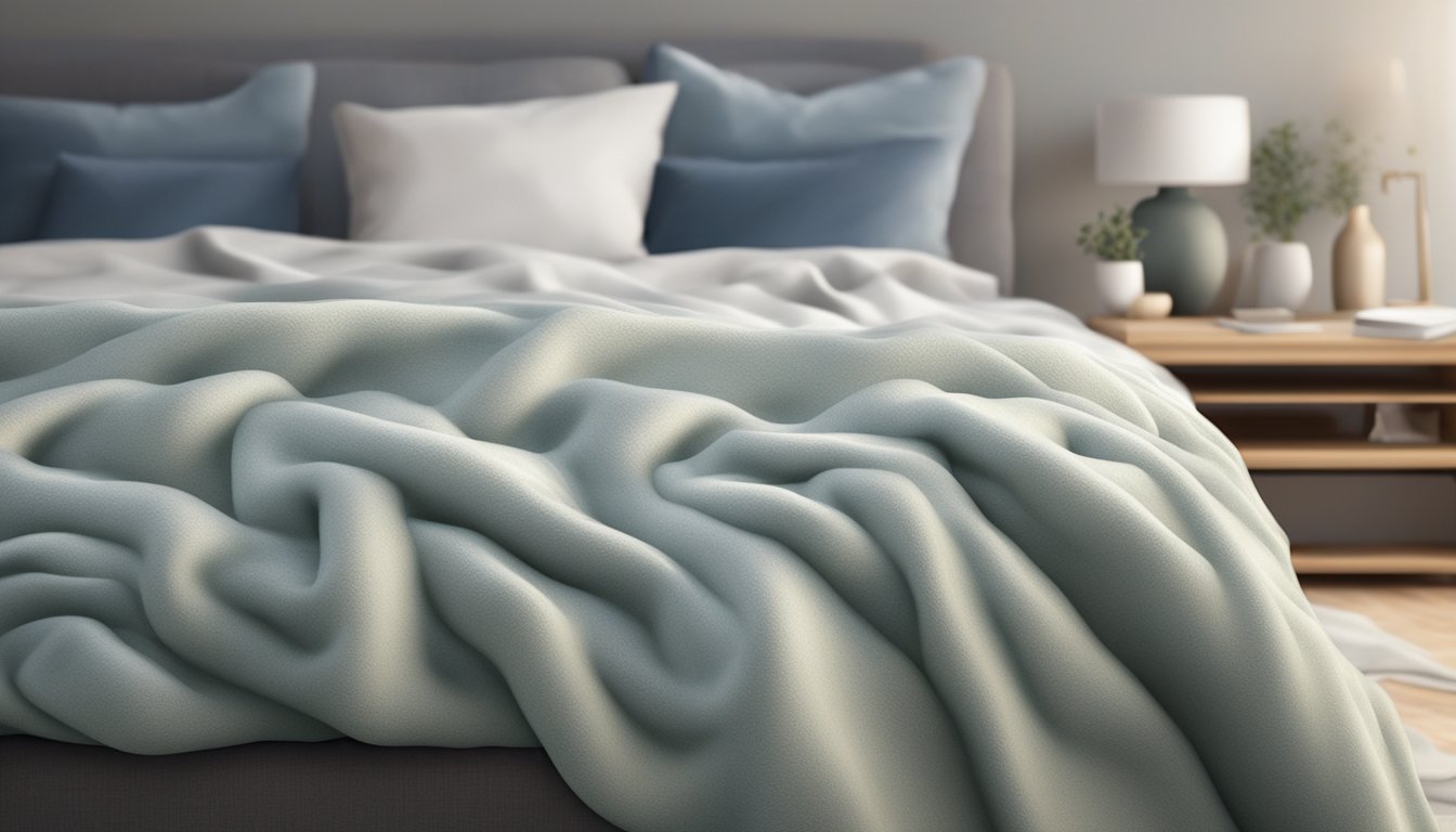 A hand gently tucks a soft blanket around a plush, inviting mattress, creating a cozy and comforting atmosphere