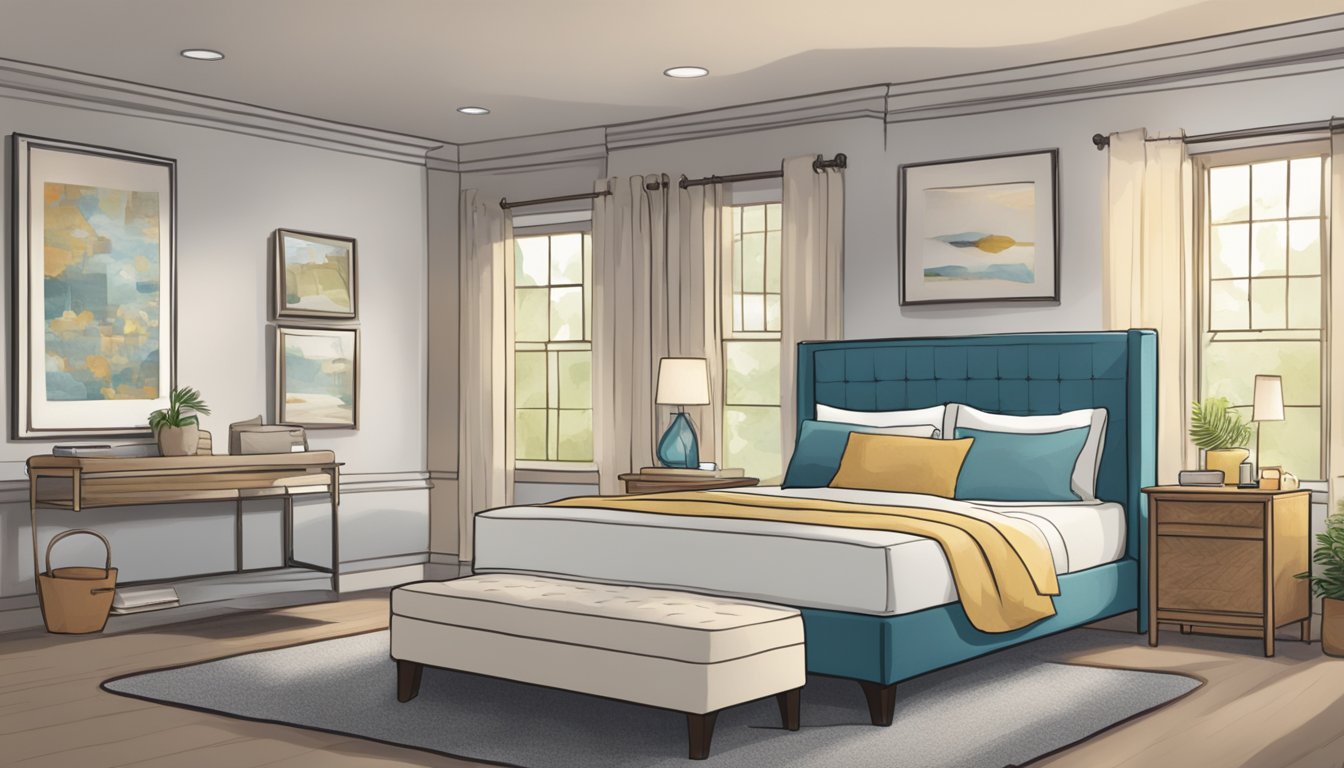 A serene bedroom with a cozy mattress labeled "Frequently Asked Questions goodnite mattress" as the focal point