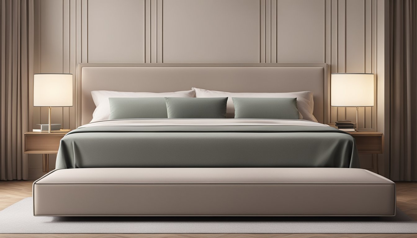A single divan bed base with a sleek, minimalistic design. The bed base is positioned against a plain, neutral-colored wall, with soft, ambient lighting casting a gentle glow around the room