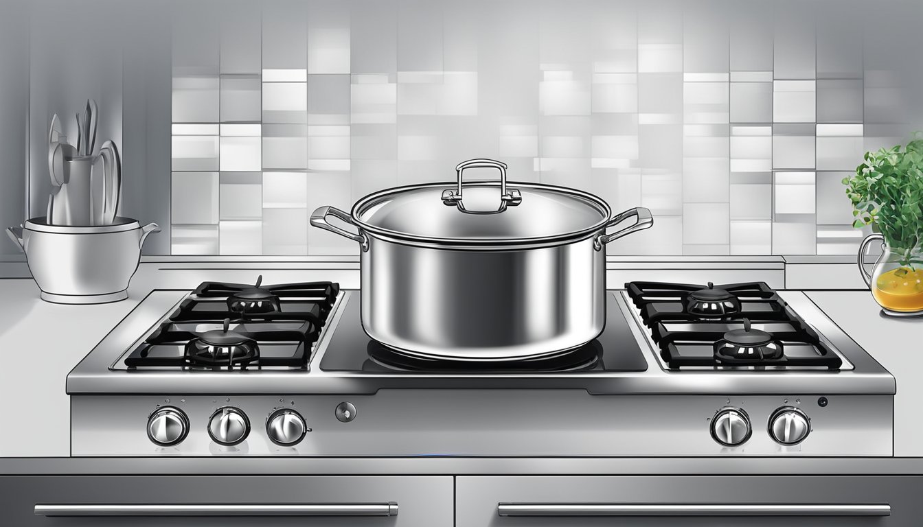 A pot simmers on the stainless steel kitchen hob while the hood above it captures the rising steam