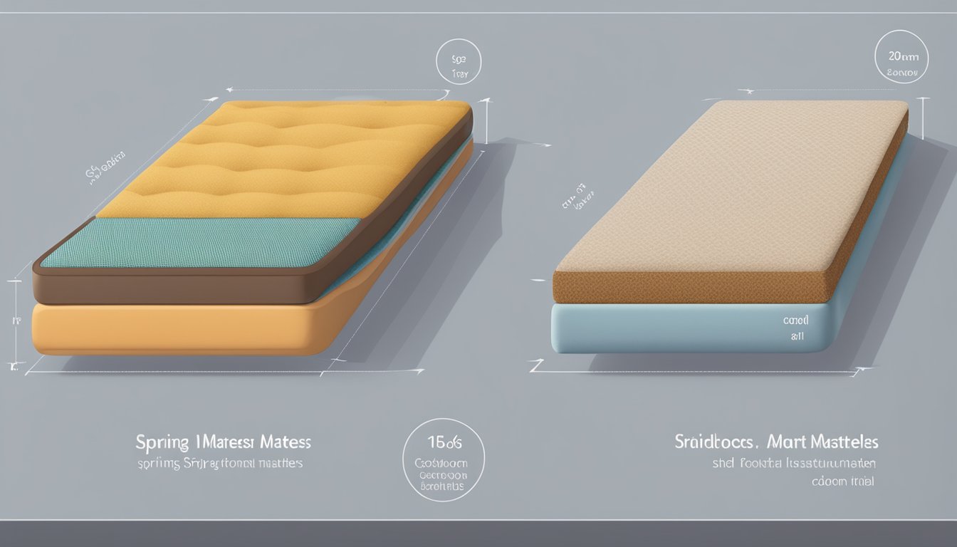 A spring mattress and a coir mattress side by side, showing their different materials and structures