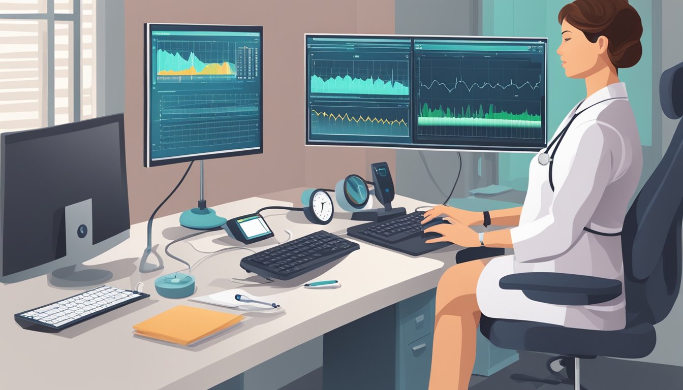 A doctor monitors a pregnant woman's heart rate during clinical care