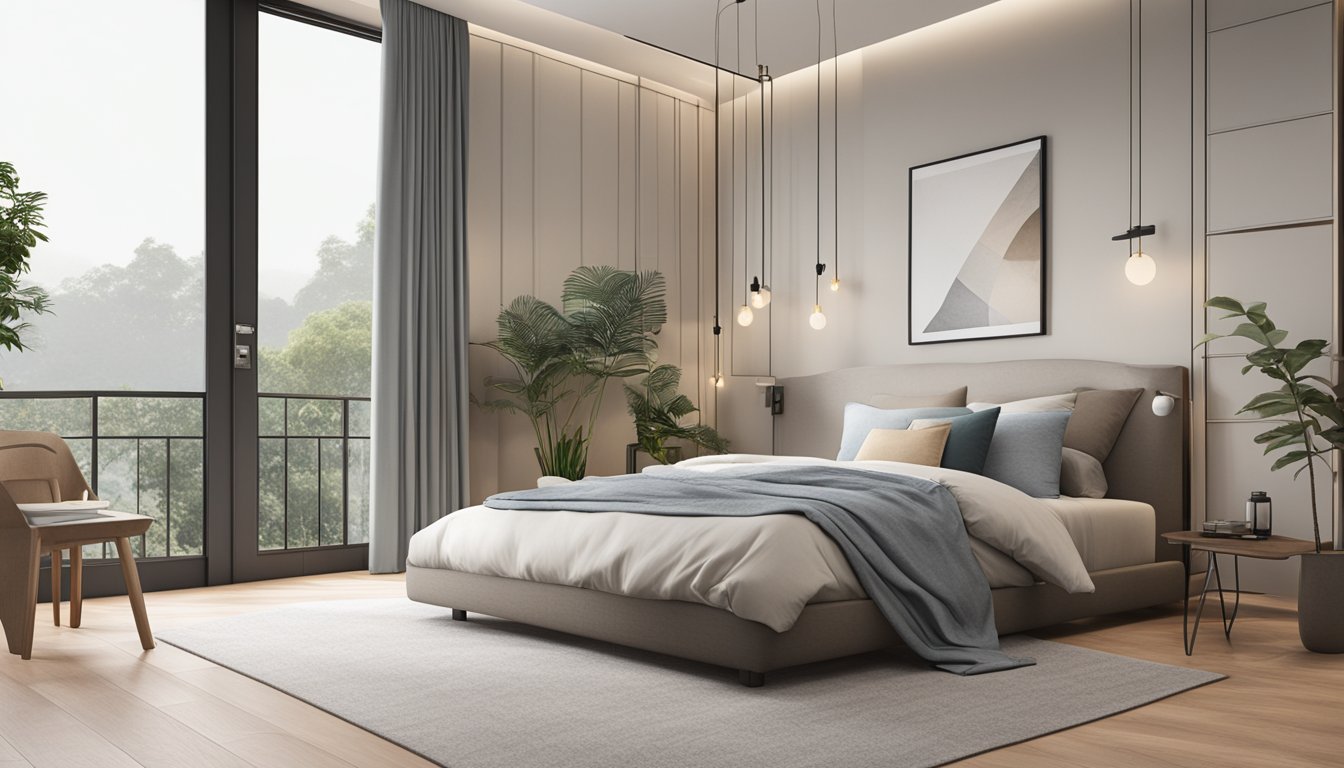 A super single bed, measuring 107cm x 191cm, in a cozy Singapore bedroom with soft, neutral-colored bedding and a sleek, modern frame