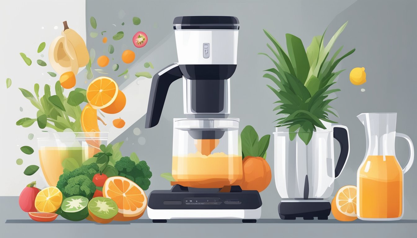 Fresh ingredients pour into a sleek blender in a modern Singapore kitchen. Steam rises as the machine whirs, creating a vibrant, fragrant concoction
