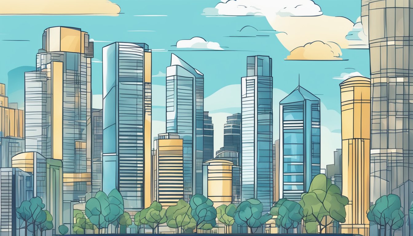 A serene cityscape with modern buildings and a clear blue sky, symbolizing the potential for passive income in Singapore