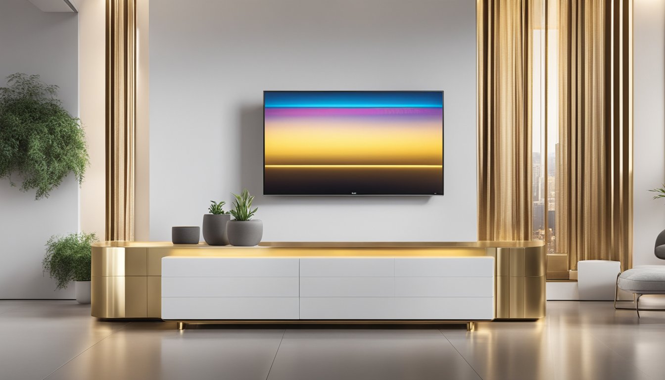 The LG Gold AC unit stands proudly against a modern backdrop, showcasing its innovative features and sleek design. A soft glow emanates from the unit, highlighting its advanced technology