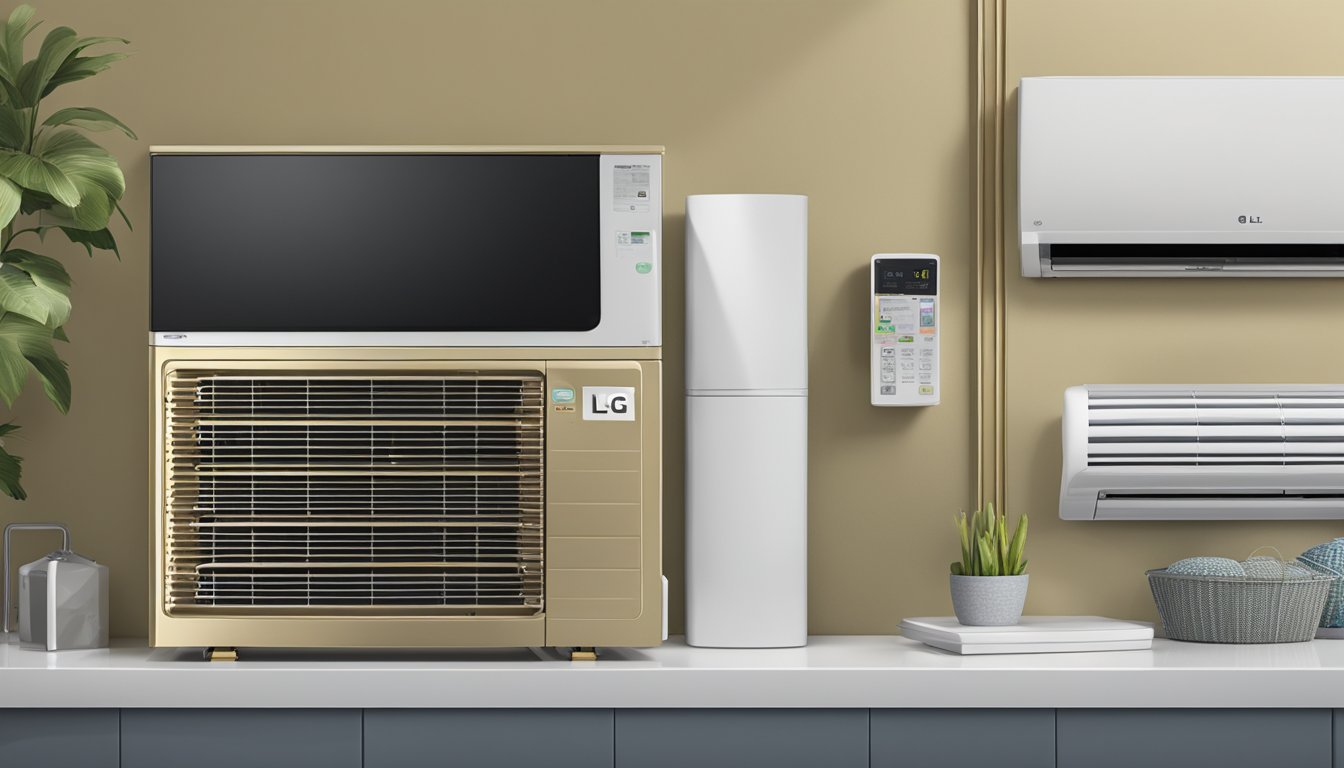 A LG Gold AC unit with "Frequently Asked Questions" displayed on the screen
