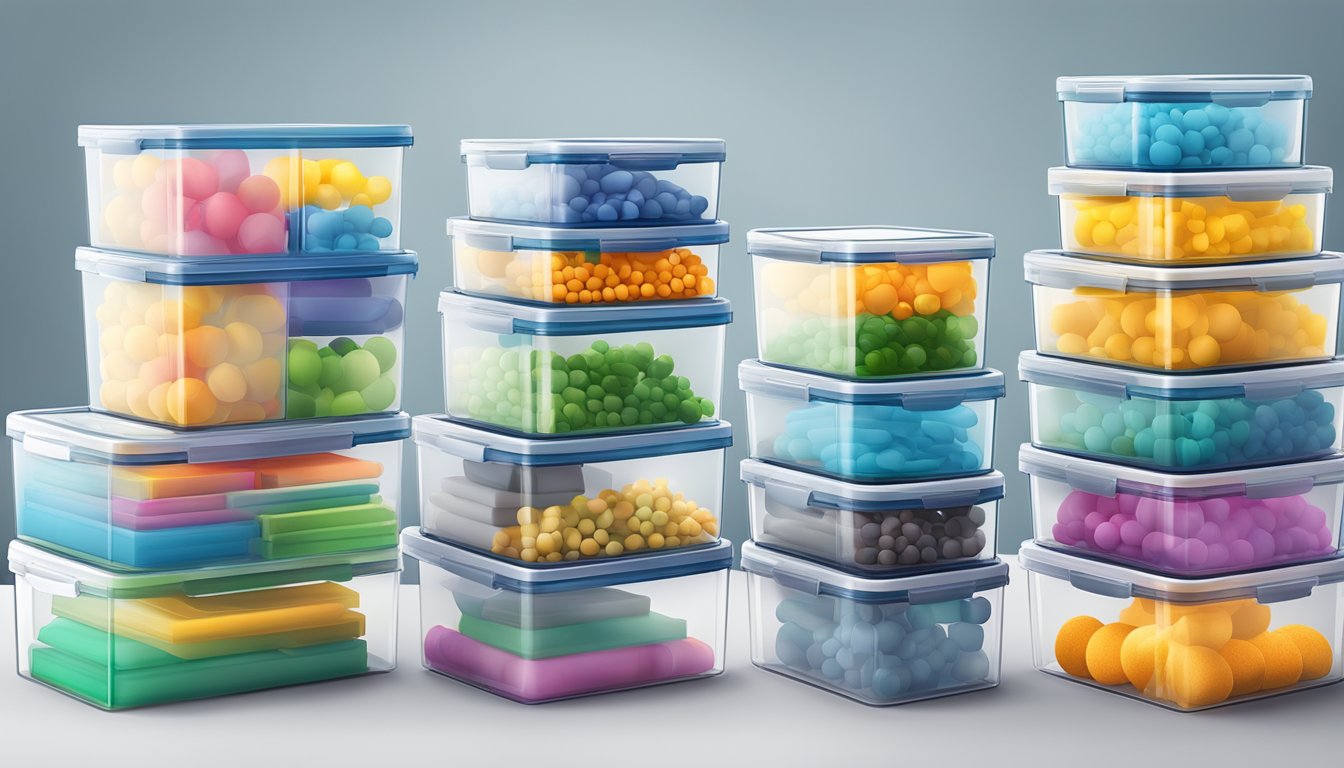 A stack of see-through storage boxes, neatly organized with various items inside, showcasing their transparent design and spacious storage capacity