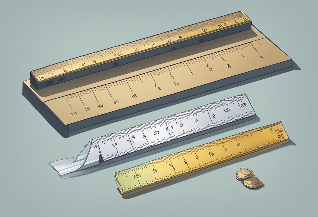 A ruler next to shoes, with clear measurements visible