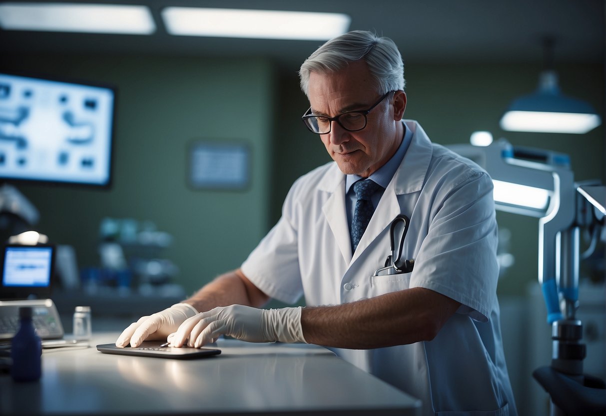 A doctor performing prostate treatments and interventions in a medical setting