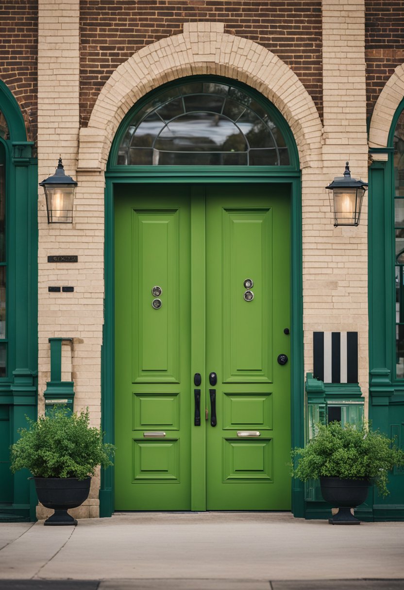 The Green Door Lofts stand tall, with vibrant green doors welcoming guests