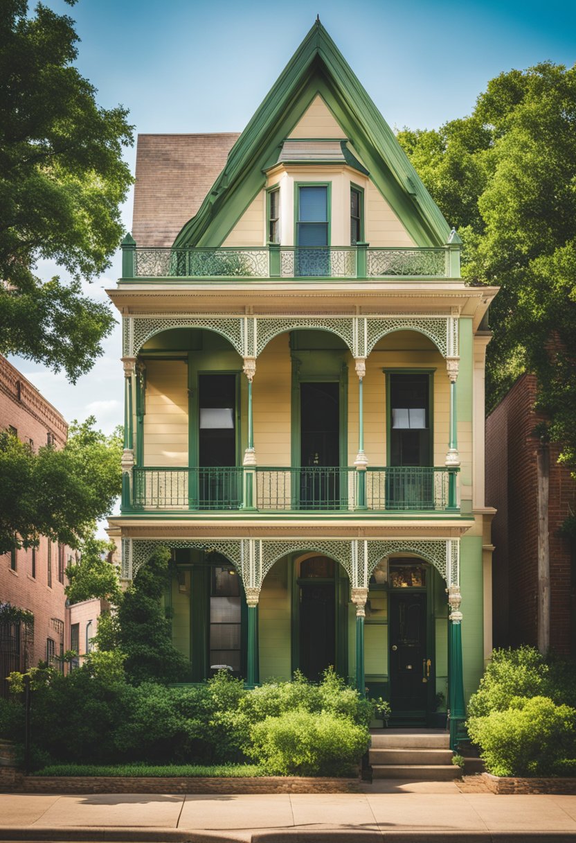 The 1920s Sunny Gem features a charming historic facade with vibrant colors, surrounded by lush greenery