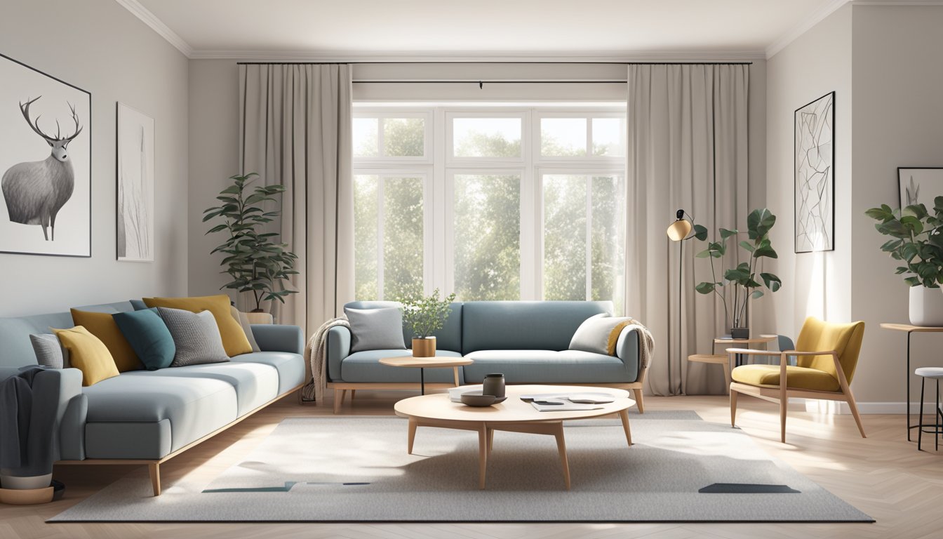 A light-filled Scandinavian living room with minimalist furniture and a cozy layout