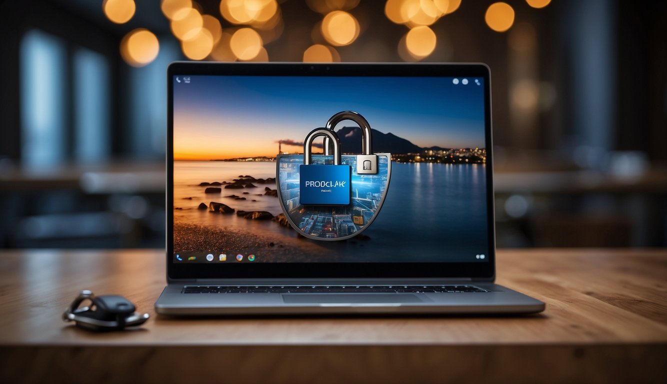 A laptop with three web browsers open, each with a padlock icon in the address bar. The background shows a secure and private environment