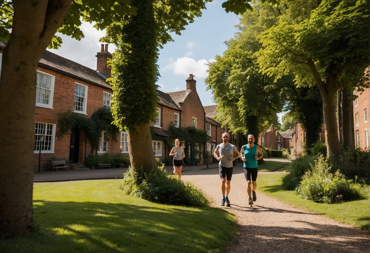 Three secret running routes in Banbury, weaving through historic streets and scenic parks. A map in hand, runners navigate cobblestone paths and lush greenery