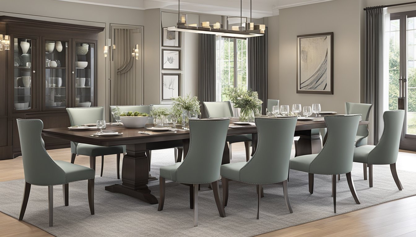 A large dining table expands to seat 12, with sleek design and sturdy construction