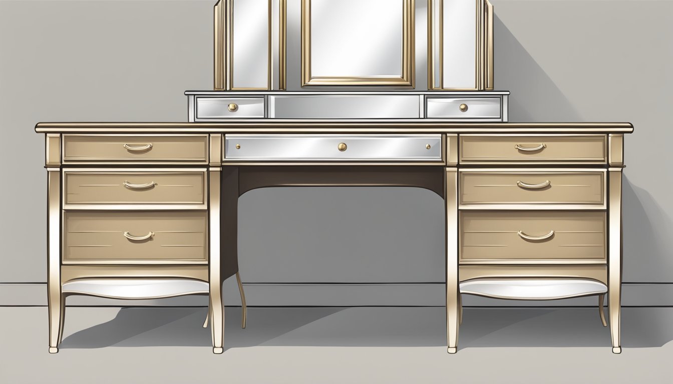 A simple dressing table with a small mirror on top, made of inexpensive materials