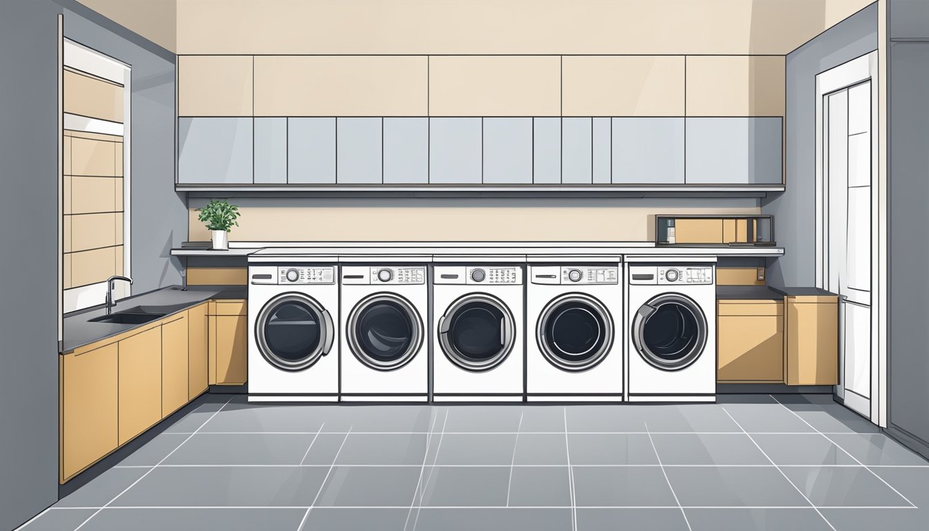 A front load washer is being installed in a space with careful planning for dimensions