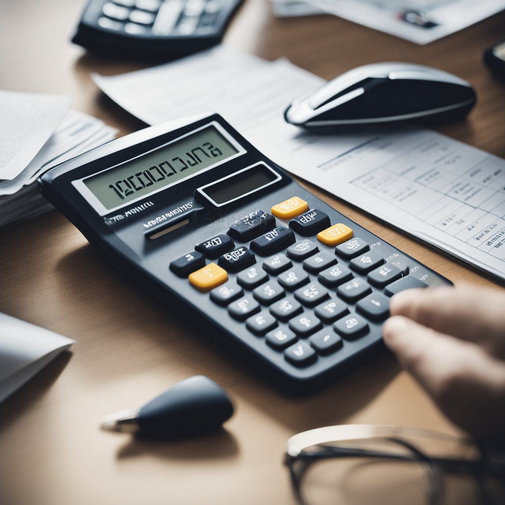 A person organizes debt with a calculator and documents, showing financial responsibility