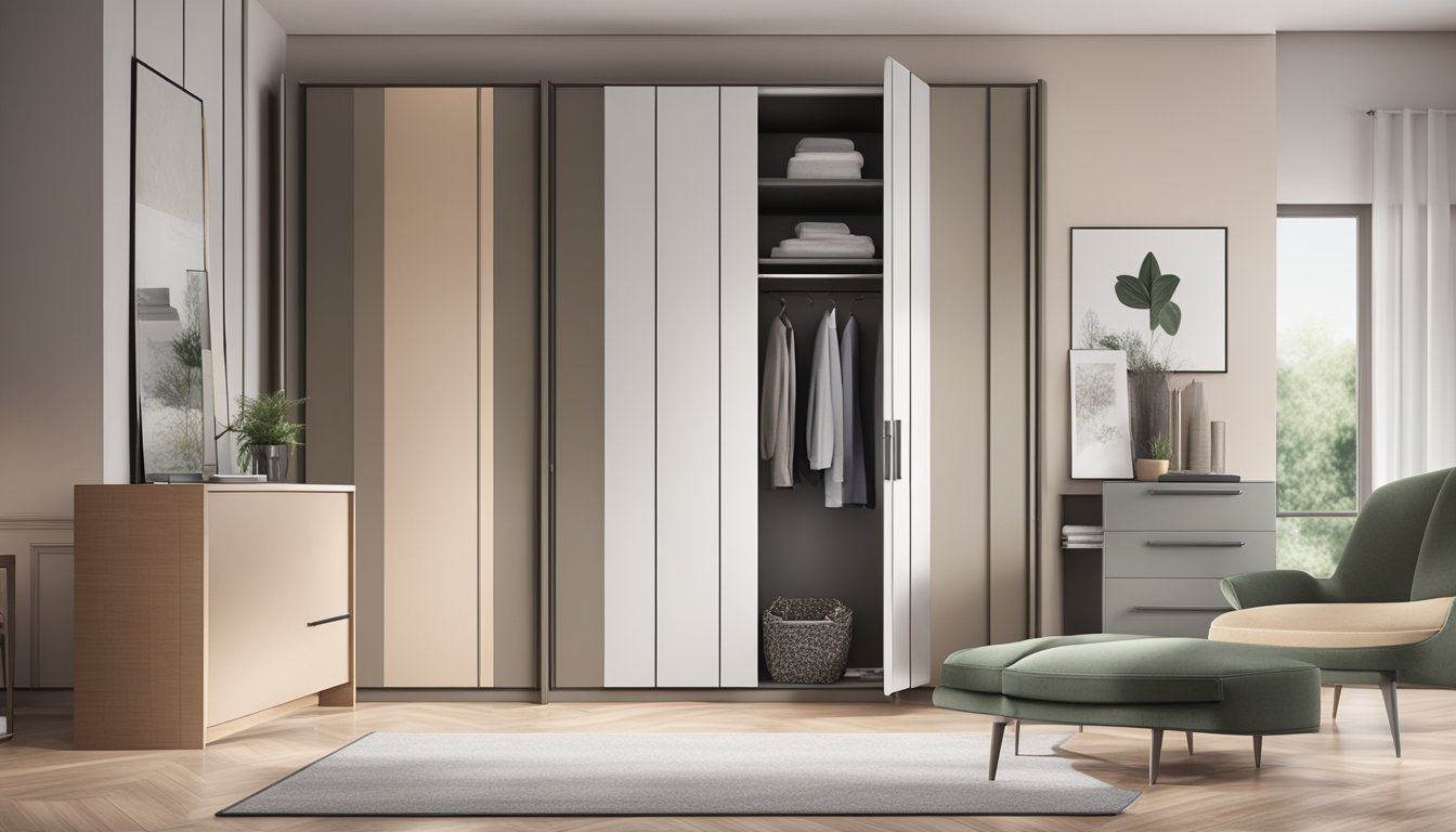 A sleek, modern single door wardrobe stands against a backdrop of stylish home decor, showcasing its functionality and adding a touch of elegance to the room