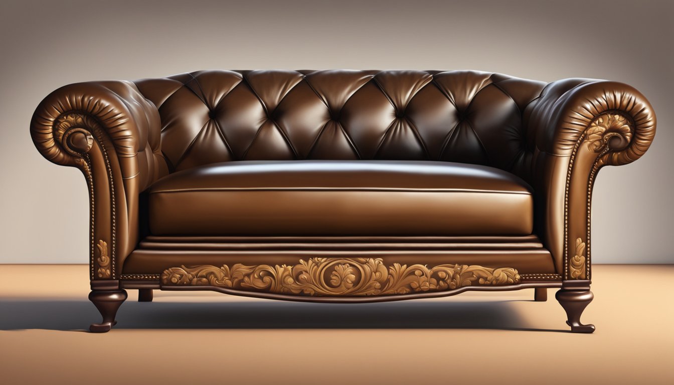 A luxurious leather sofa sits in a sunlit room, its smooth surface catching the light. Rich, warm tones invite relaxation