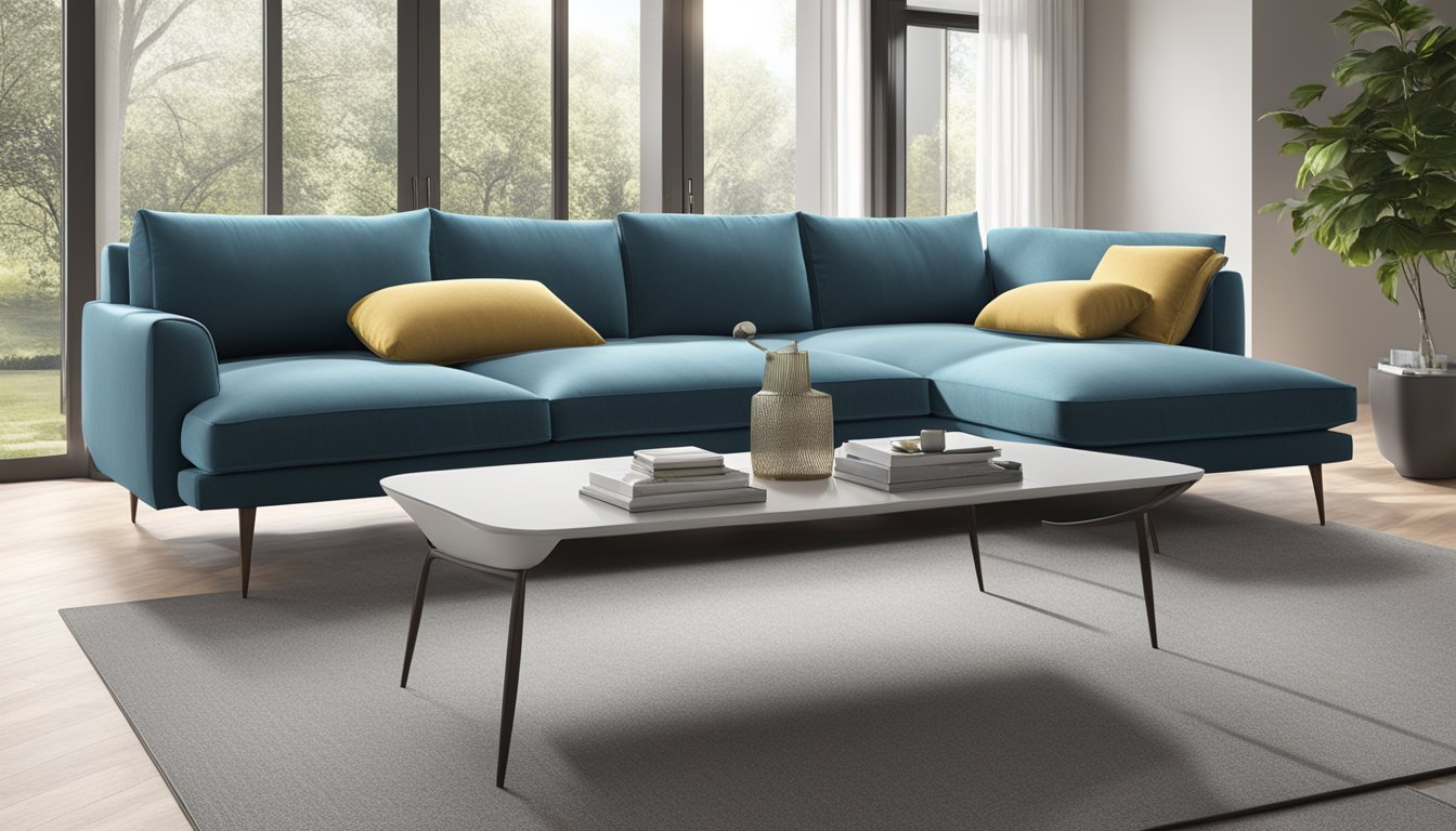 A 3-seater sofa, with plush cushions and sleek lines, sits in a well-lit living room. The fabric is soft and inviting, and the overall design exudes a sense of modern comfort and style
